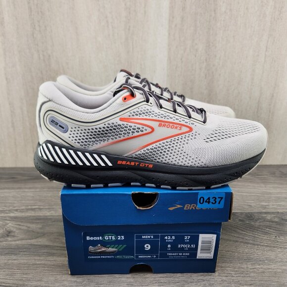 Brooks Beast GTS 23 Size 9 Mens Grey Orange Scarlet Ebony Black Running Shoes - Picture 1 of 13